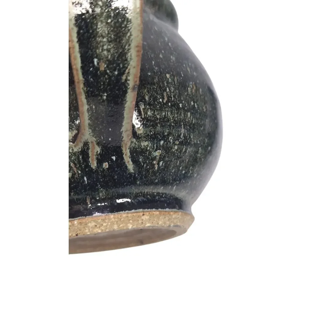 Hand Thrown Studio Pottery Ceramic Drip Glaze Pitcher Spiral Stoneware Signed